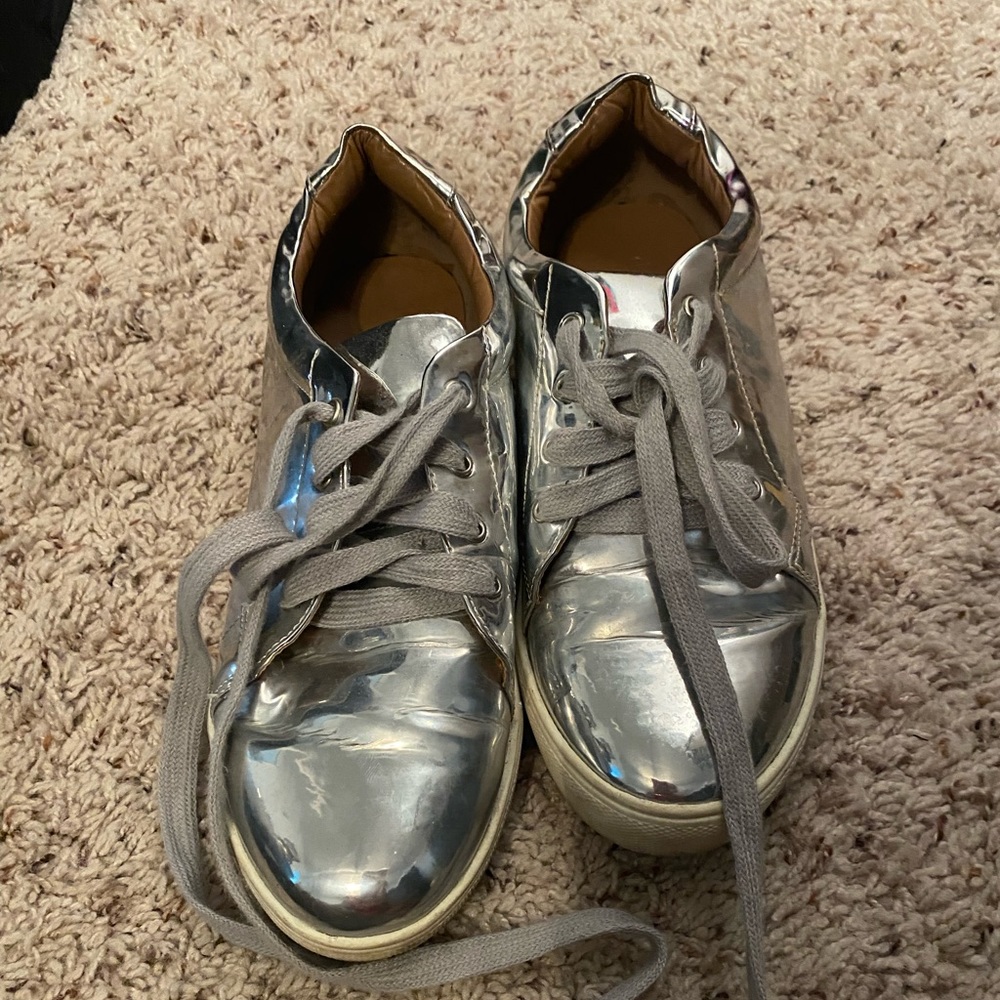 Reflective Silver Mirror Sneakers Charlotte Russe